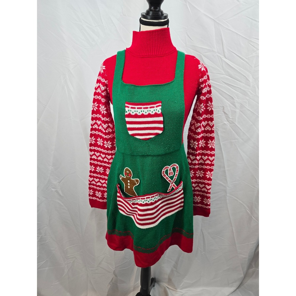 Xhilaration Christmas Sweater Dress Red Green Gingerbread Candy Cane Small